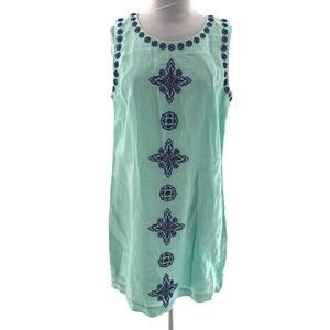 NWT Vineyard Vines Dobby linen embroidered dress sz 12 aquamarine blue